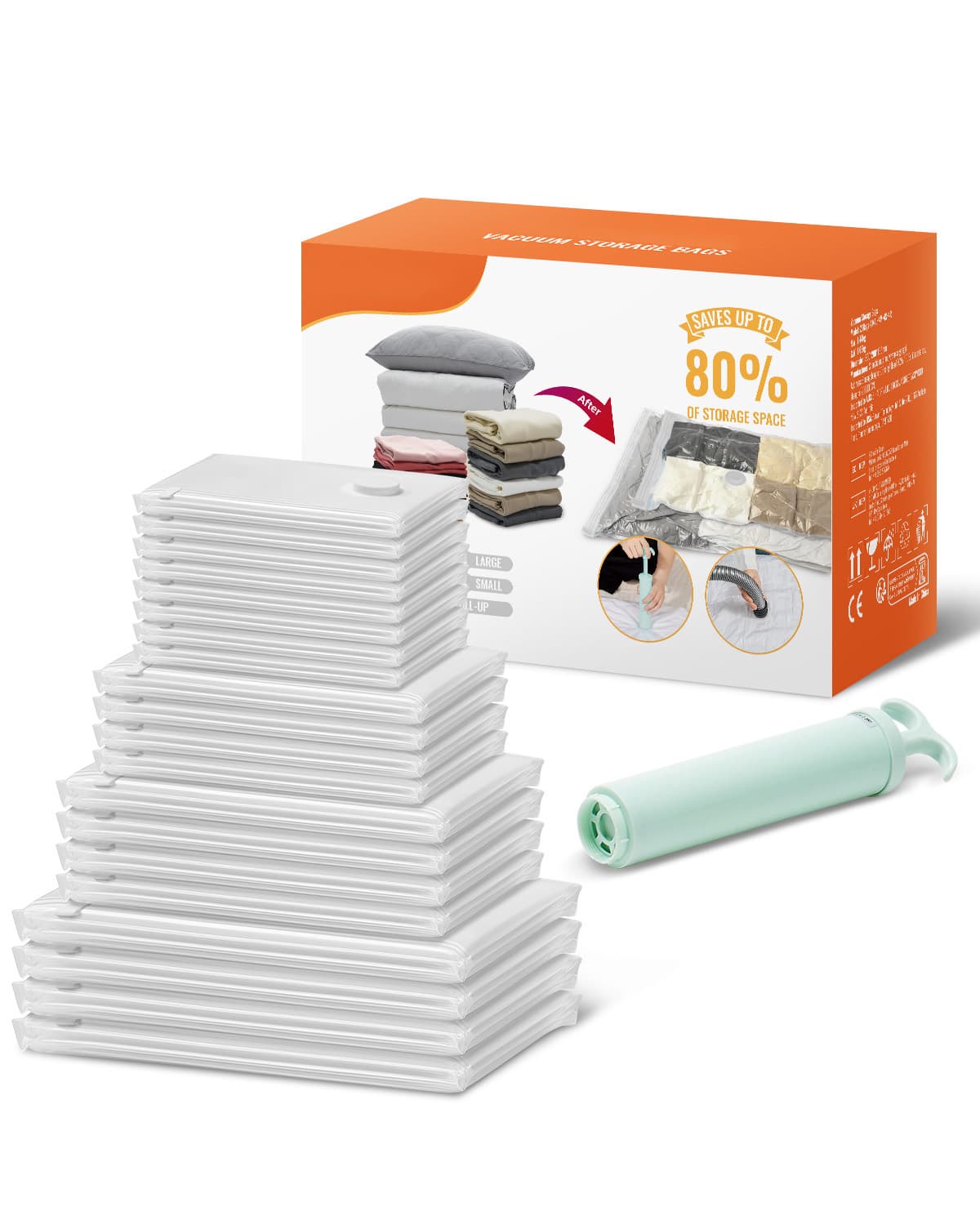 20 Pack Vacuum Storage Bags With Hand Pump, Space Saver Bags Compress…